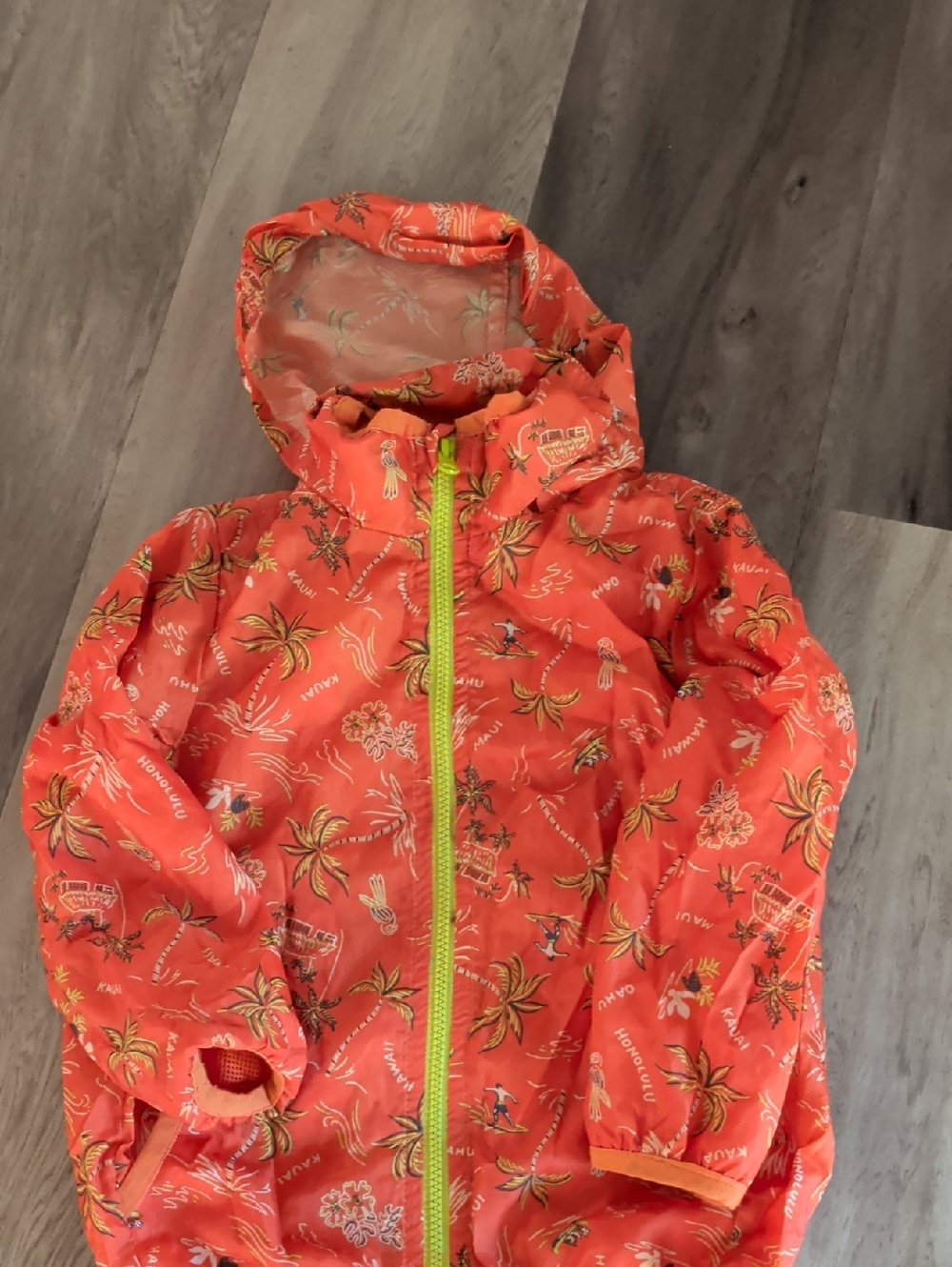 Kids Tropical Print Hooded Jacket - Bright Coral Orange(maui)